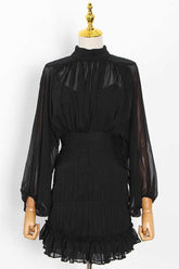 Mini-robe en mousseline à volants - Noir